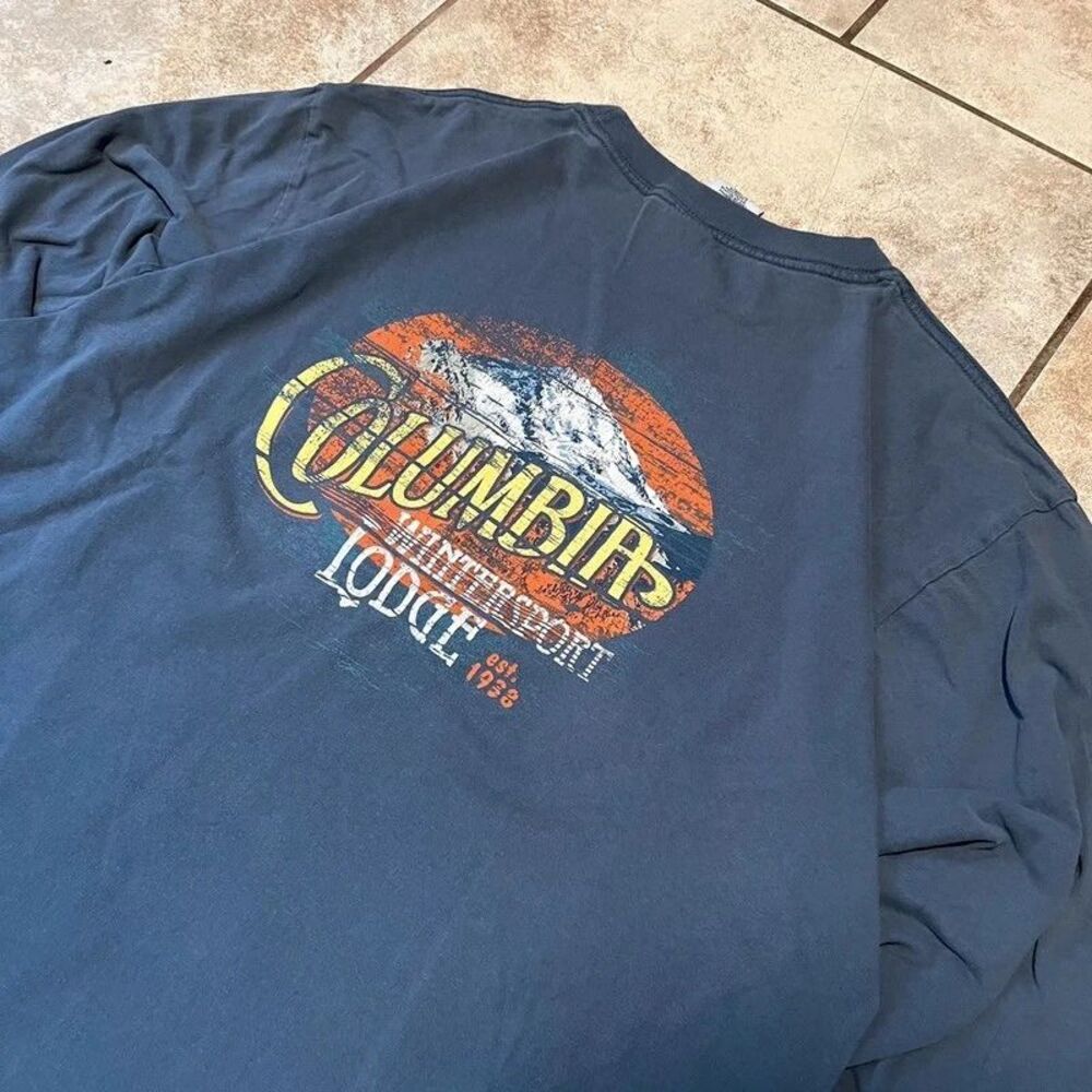 Columbia Wintersport Lodge Mountain Graphic Long Sleeve Shirt Slate Blue Mens XL